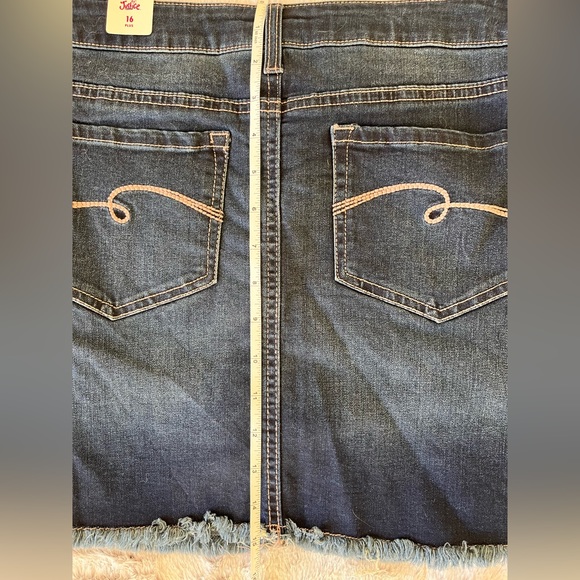 NWT Justice Denim mini skirt stud trim raw hem dark wash attached shorts 16 Plus - Picture 6 of 6